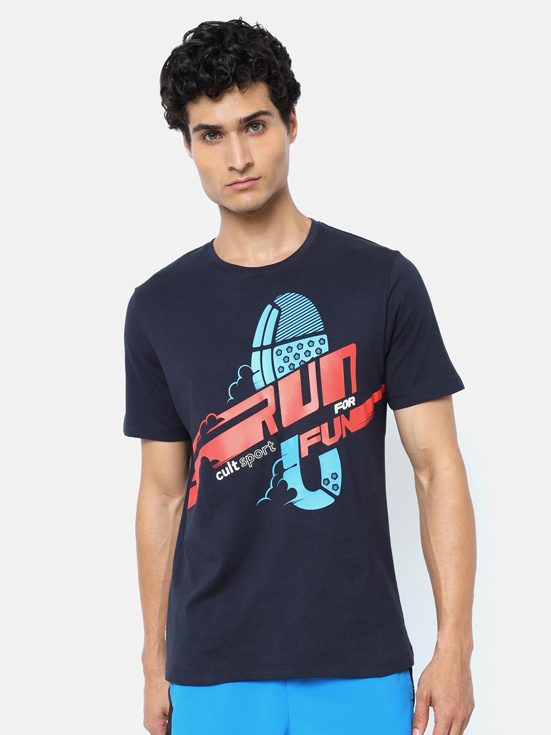 

CULT Graphic Print Cotton T-shirt, Navy blue