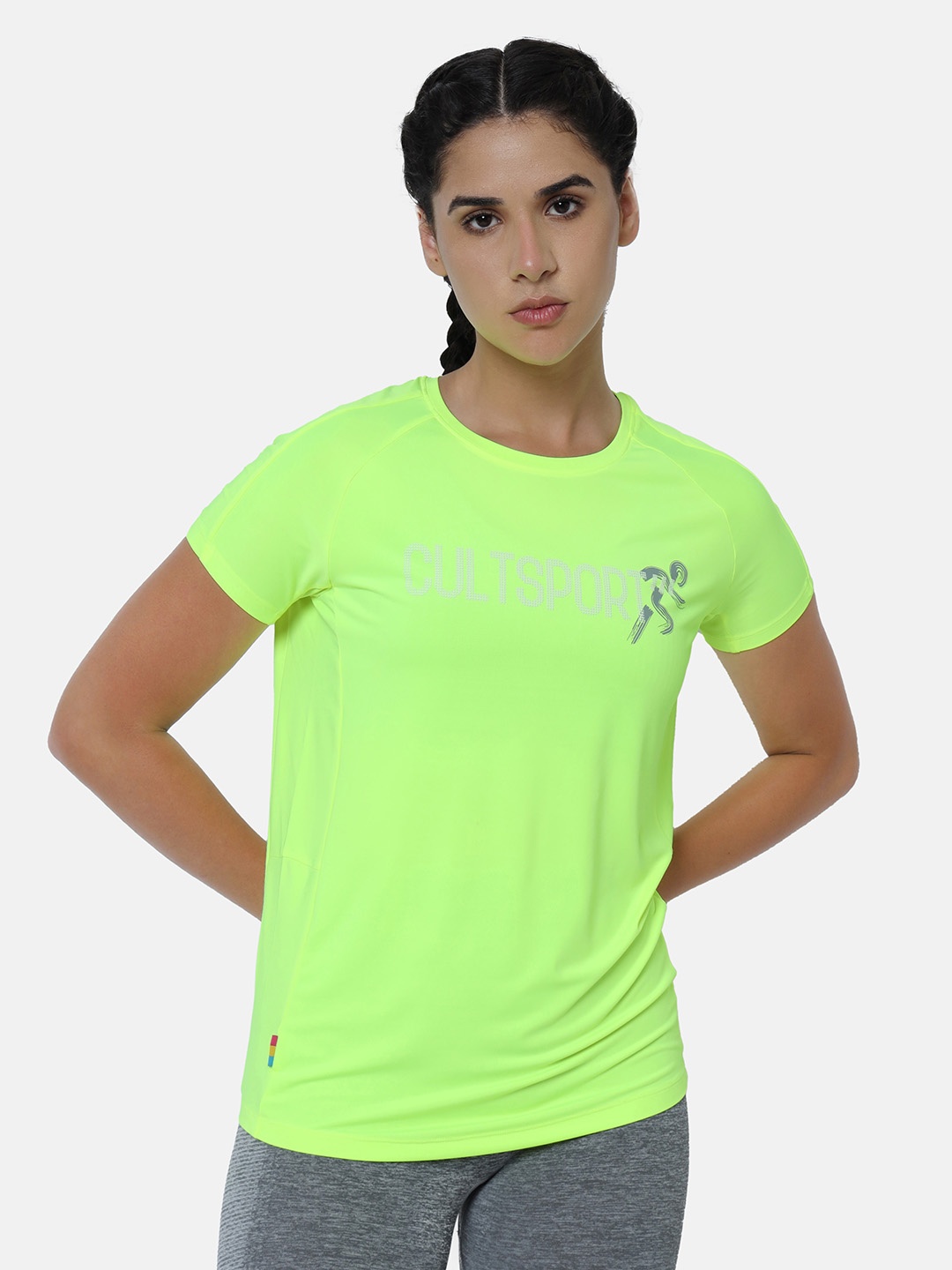 

Cultsport Men Typography Printed Moisture Wicking Running T-shirt, Lime green