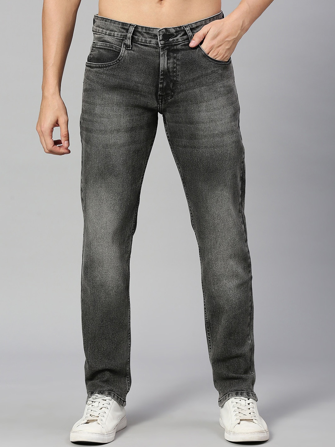 

HERE&NOW Men Grey Smart Skinny Fit Heavy Fade Stretchable Jeans