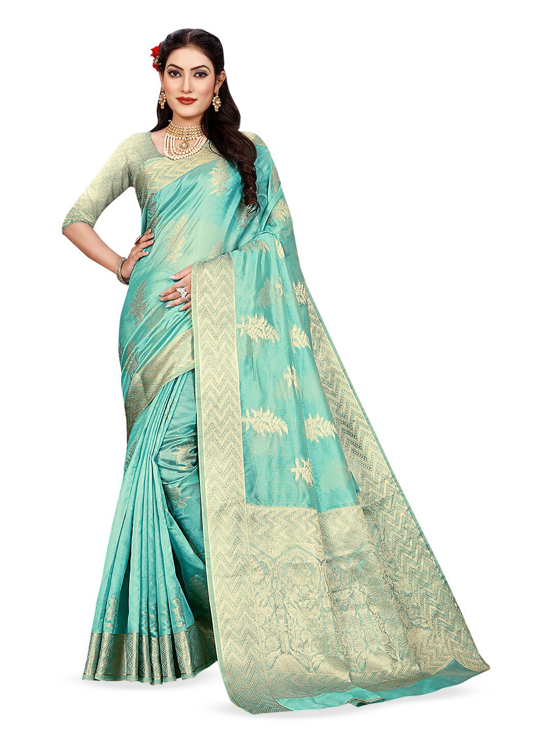 

Pisara Ethnic Motifs Woven Design Organza Saree, Blue