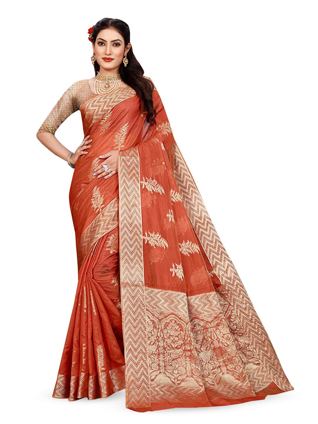 

Pisara Woven Design Organza Saree, Orange