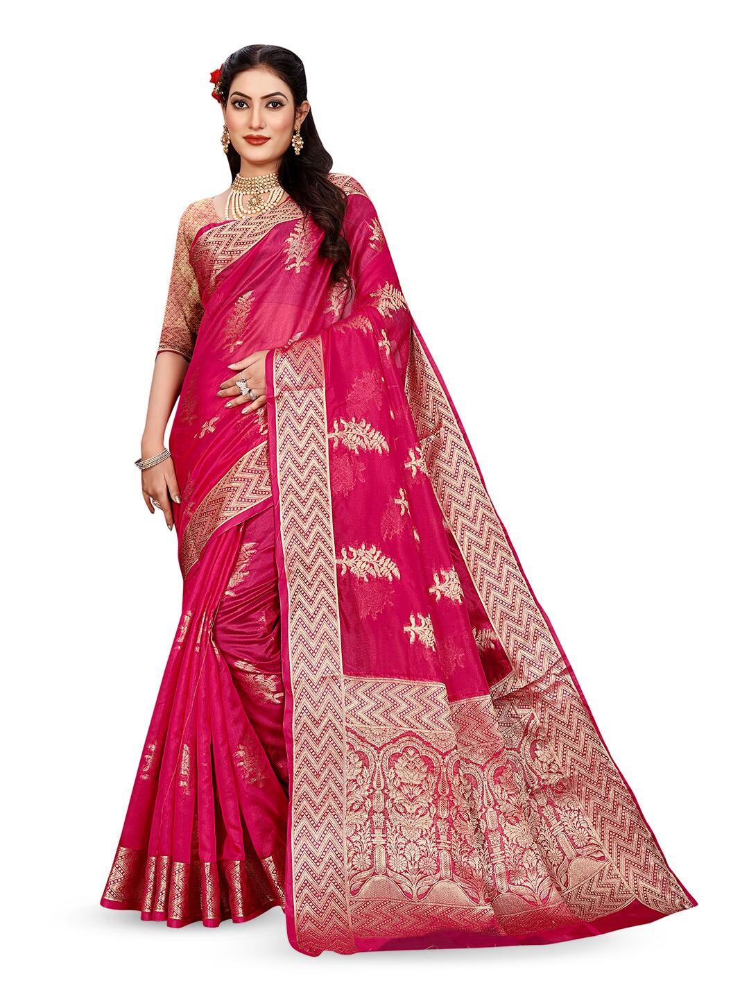 

Pisara Ethnic Motifs Woven Design Organza Saree, Pink