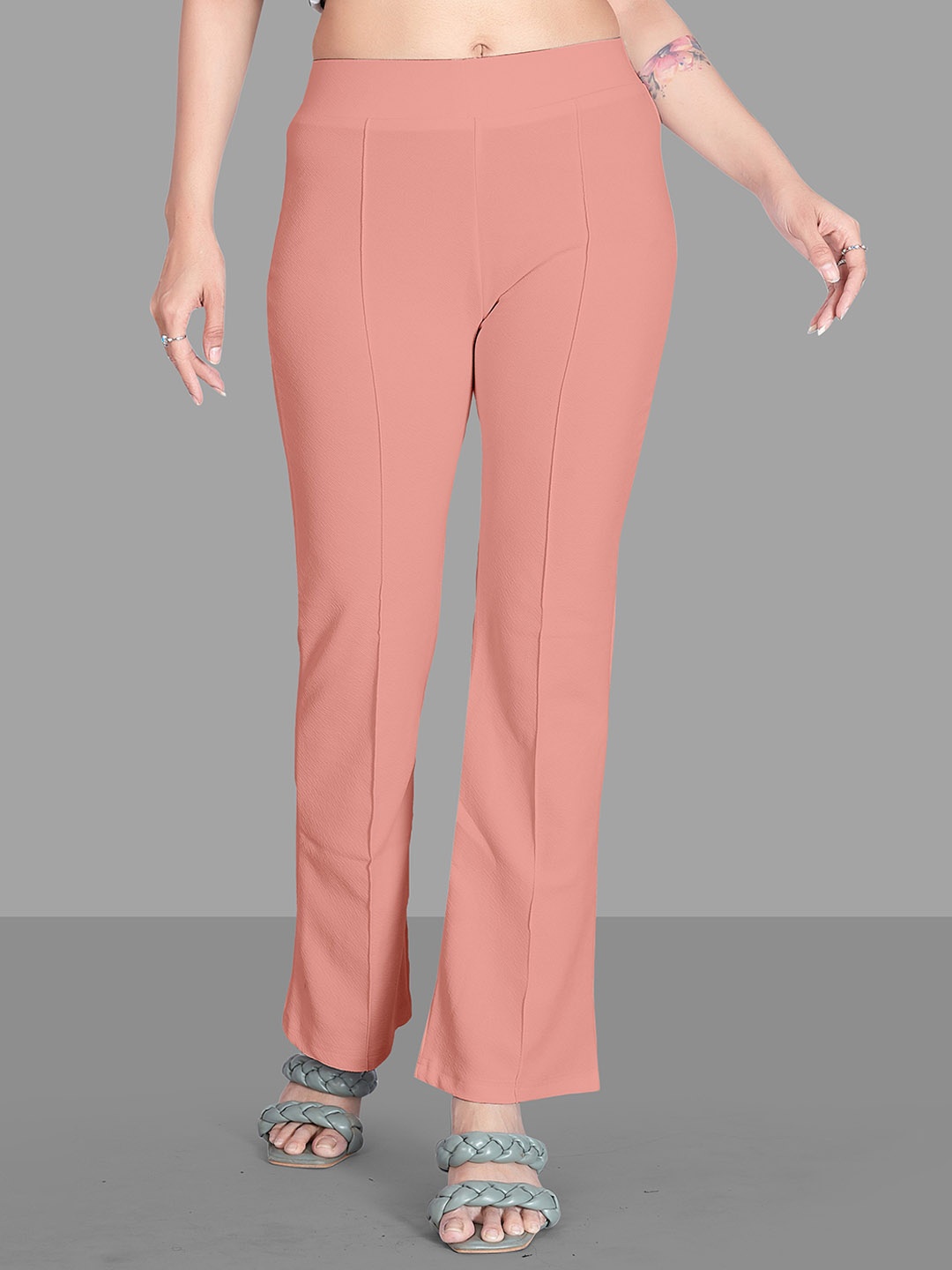 

Wuxi Women Mid-Rise Relaxed Straight Leg Fit Easy Wash Bootcut Trousers, Peach