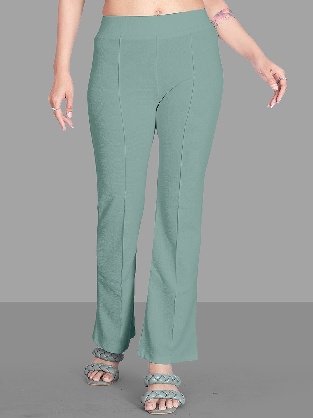 

Wuxi High-Rise Relaxed Straight Leg Fit Easy Wash Bootcut Trousers, Sea green