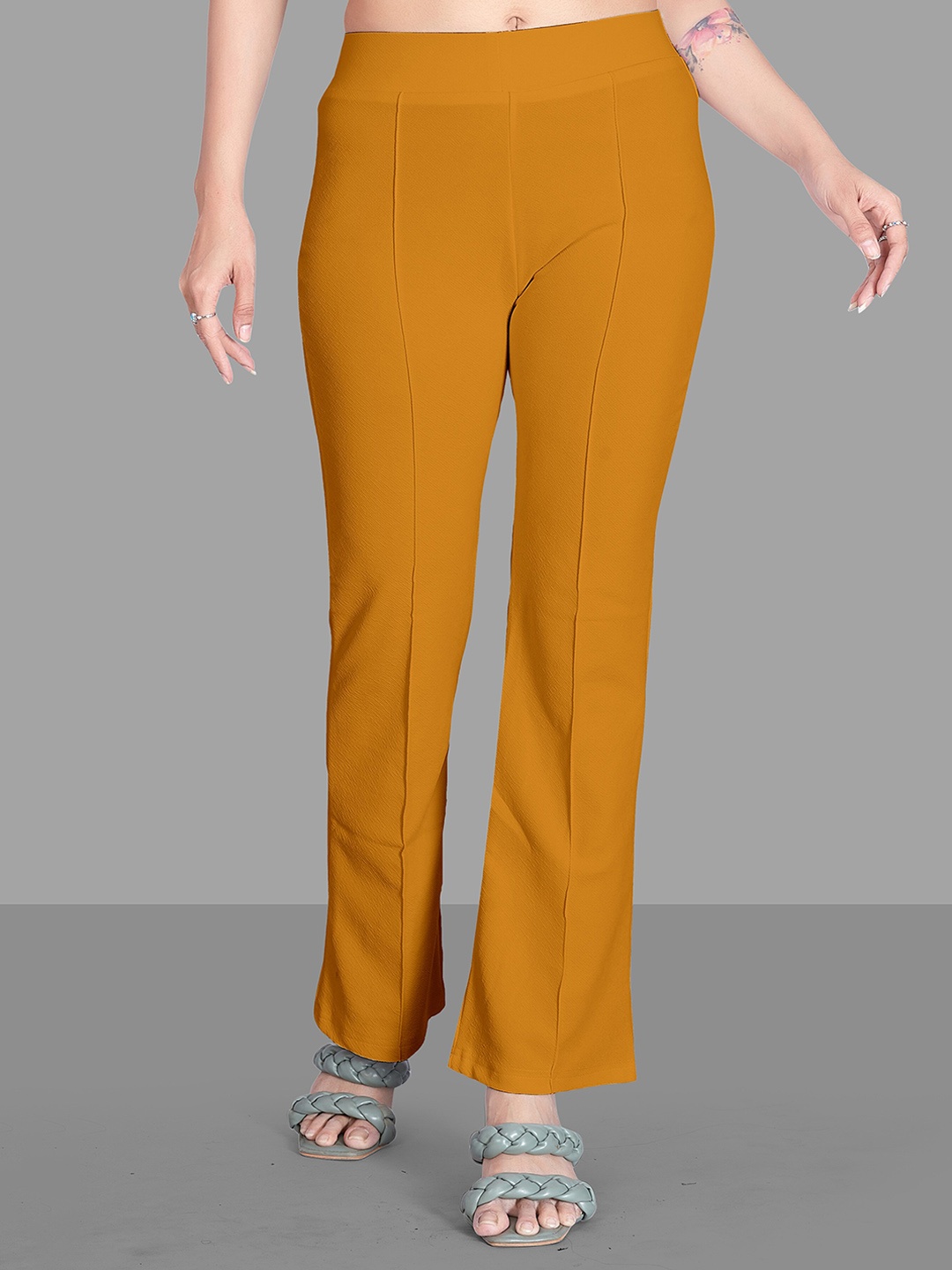 

Wuxi Women Relaxed Straight Leg High-Rise Easy Wash Bootcut Trousers, Mustard