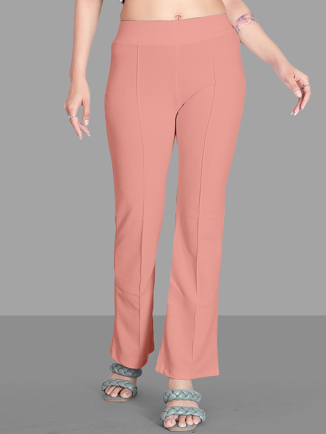 

Wuxi Women Mid-Rise Relaxed Straight Leg Fit Easy Wash Bootcut Trousers, Peach
