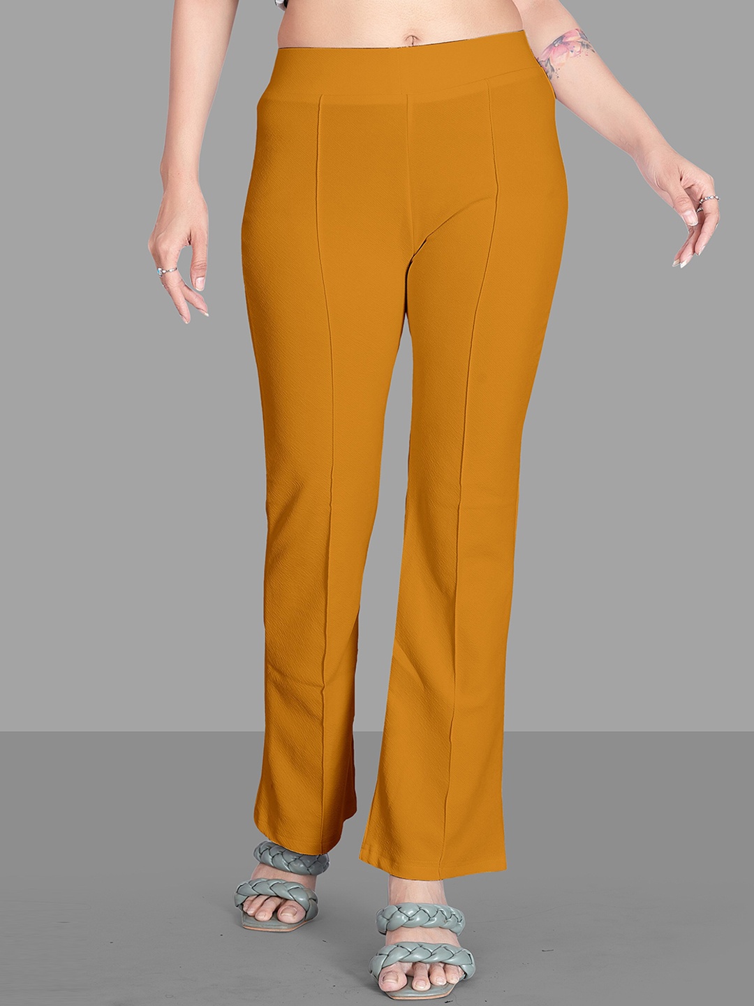 

Wuxi Women Mid-Rise Relaxed Straight Leg Fit Easy Wash Bootcut Trousers, Mustard