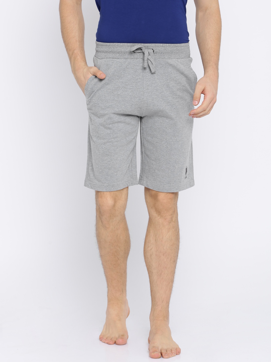 

U.S. Polo Assn. Men Grey Melange Solid Lounge Shorts