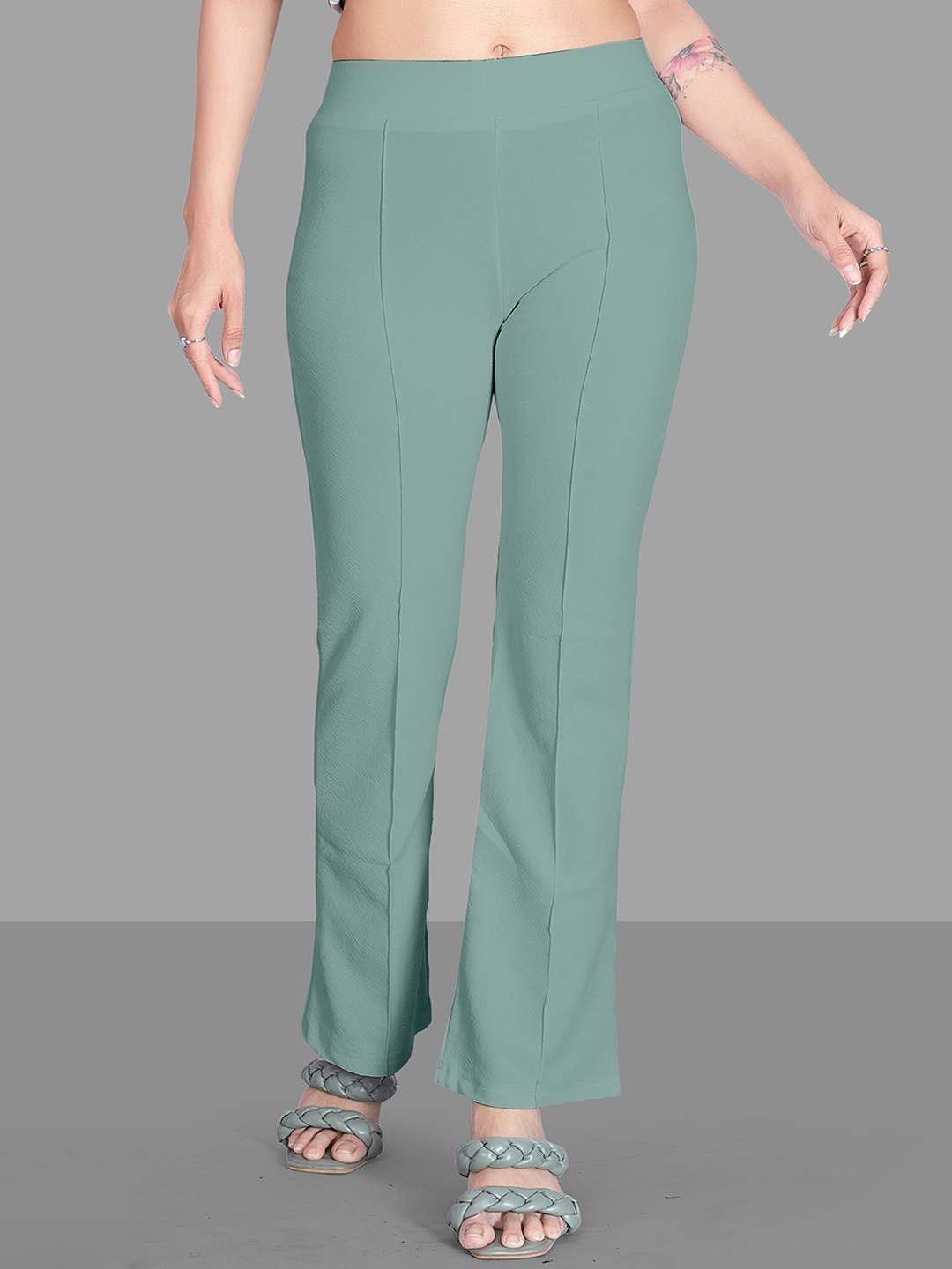 

Wuxi Women Mid-Rise Relaxed Straight Leg Fit Easy Wash Bootcut Trousers, Sea green