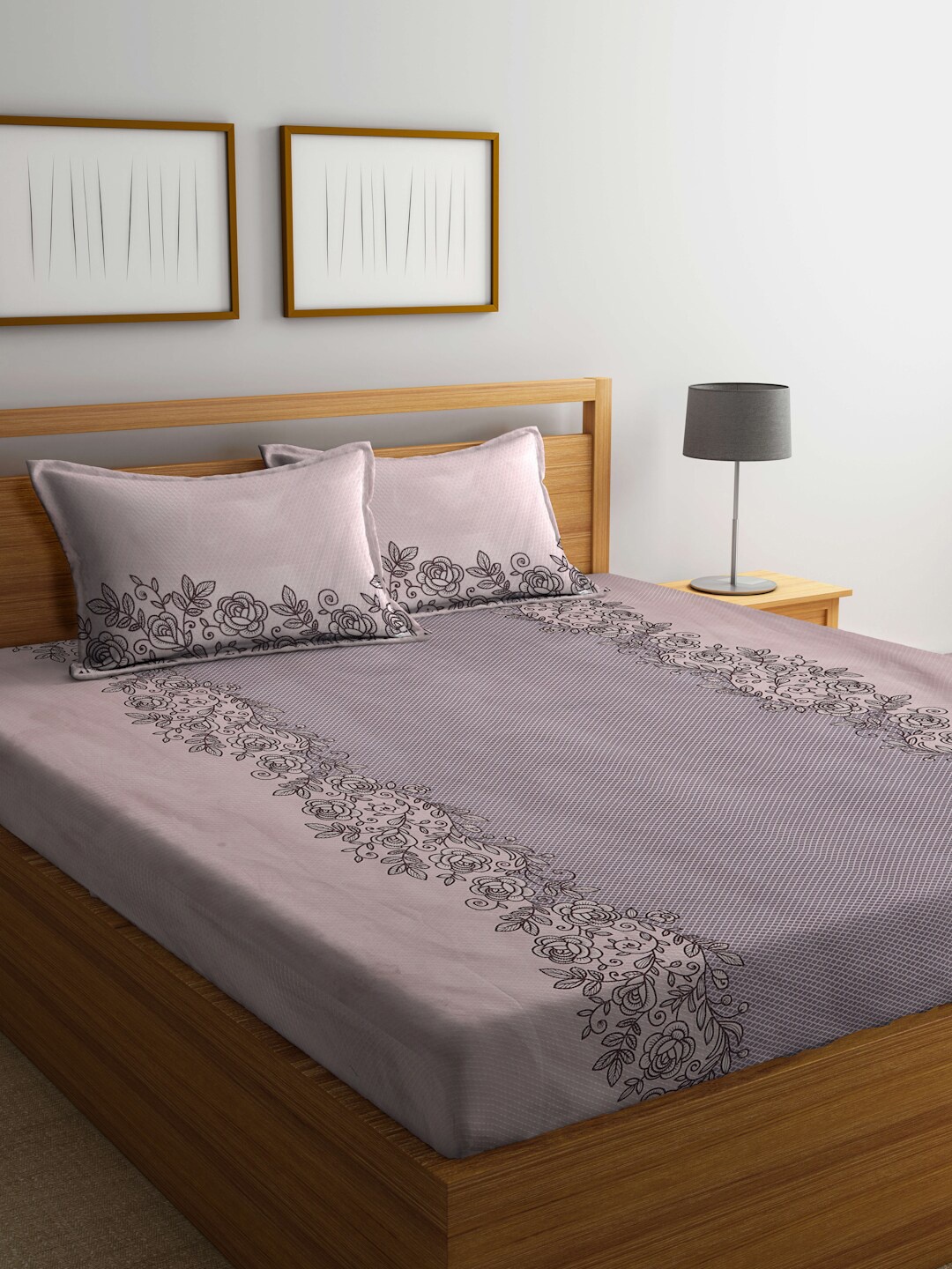 

Arrabi Brown Floral Printed 300 TC Fitted King Bedsheet & 2 Pillow Covers