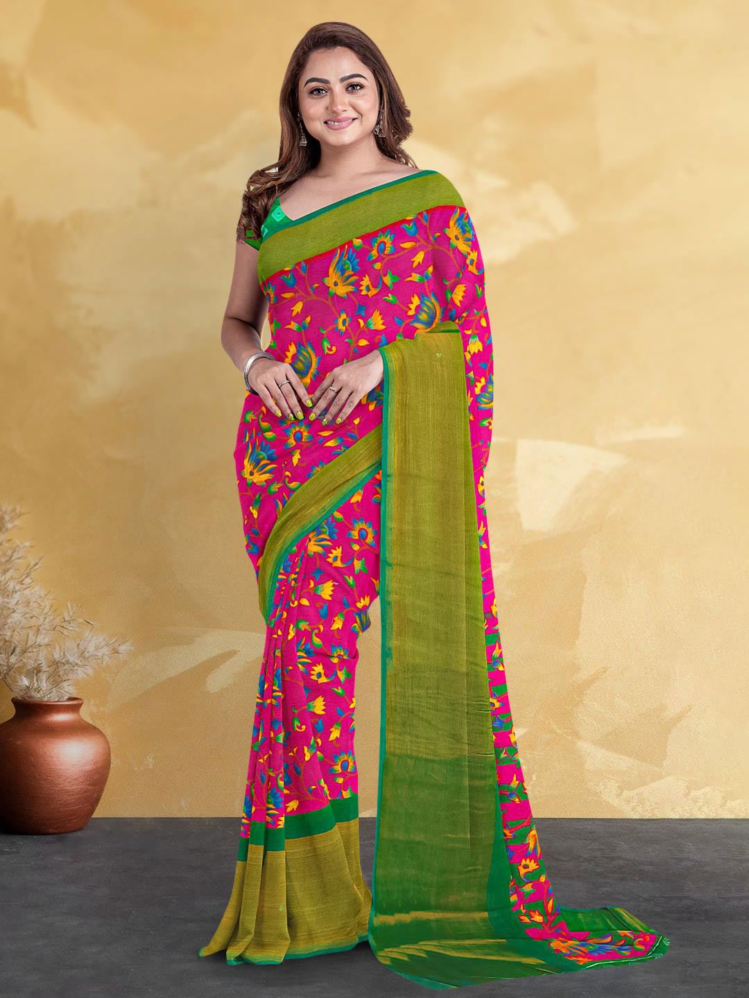

Kalamandir Floral Silk Blend Saree, Pink