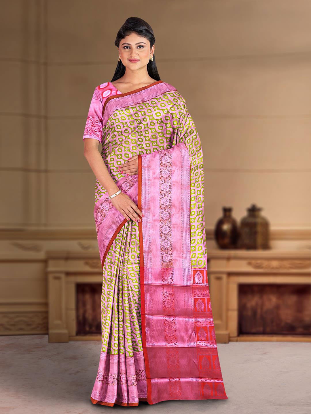 

Kalamandir Woven Design Silk Cotton Saree, Olive