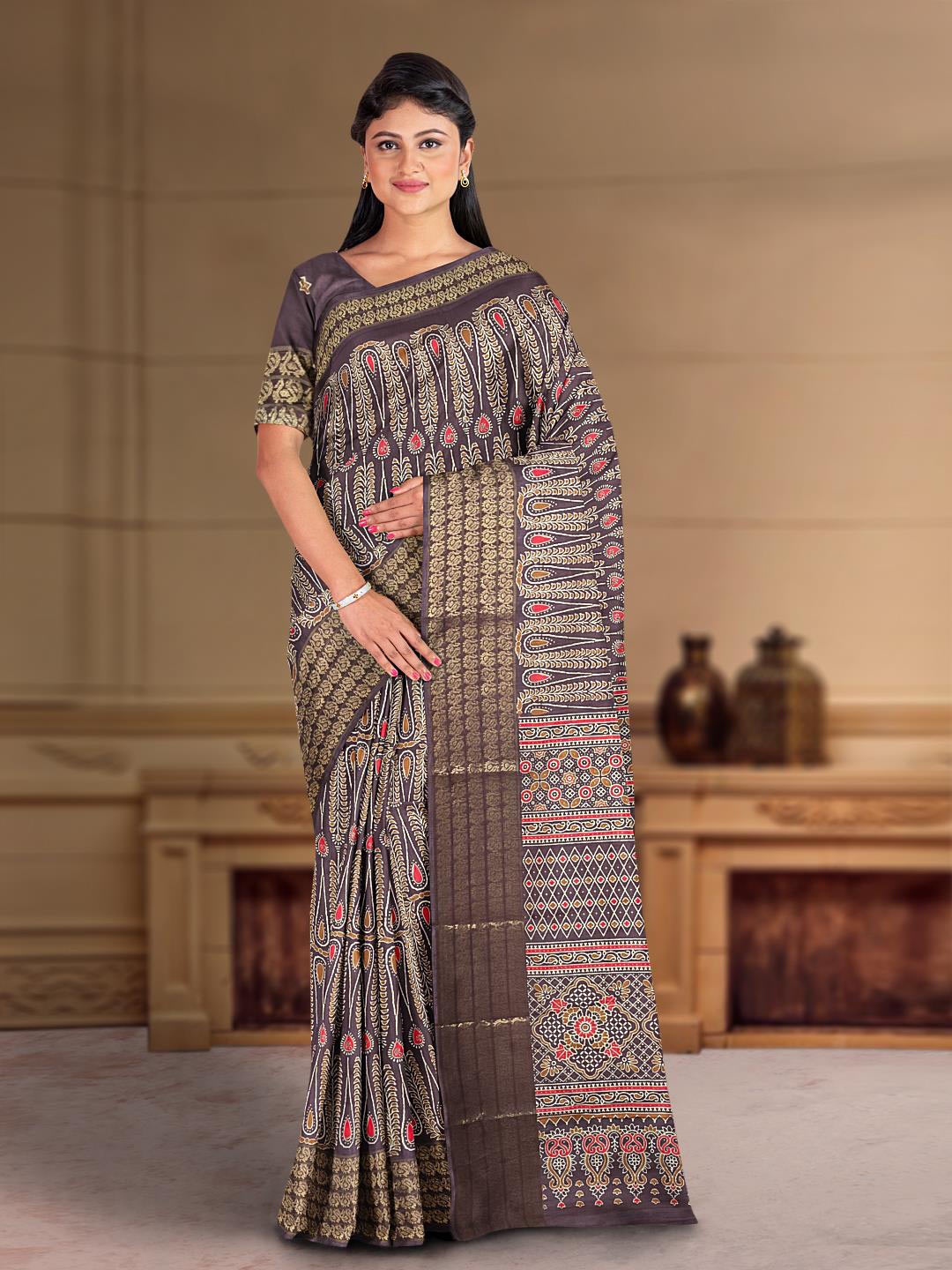 

Kalamandir Paisley Silk Blend Saree, Purple