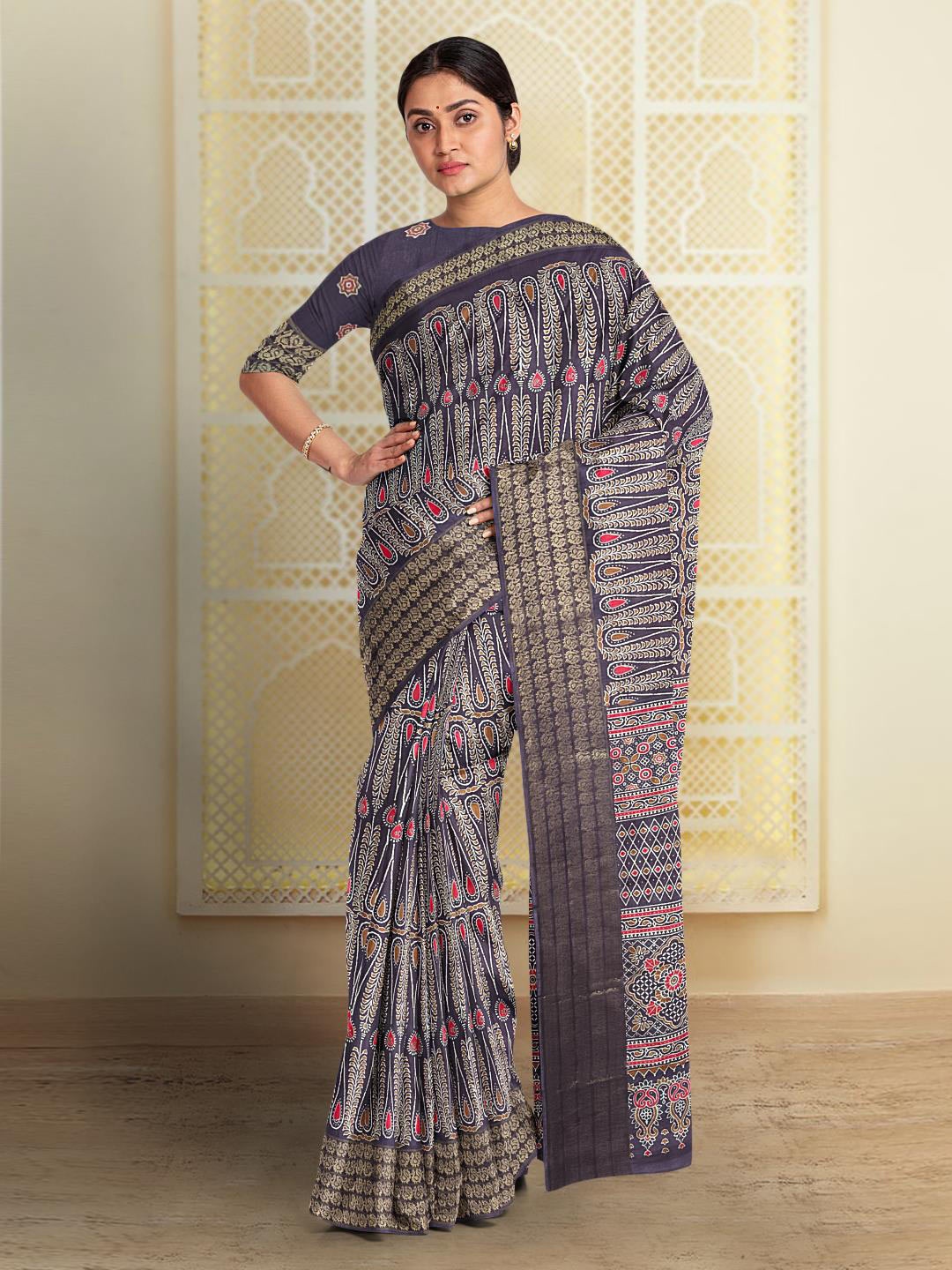 

Kalamandir Paisley Silk Blend Saree, Purple