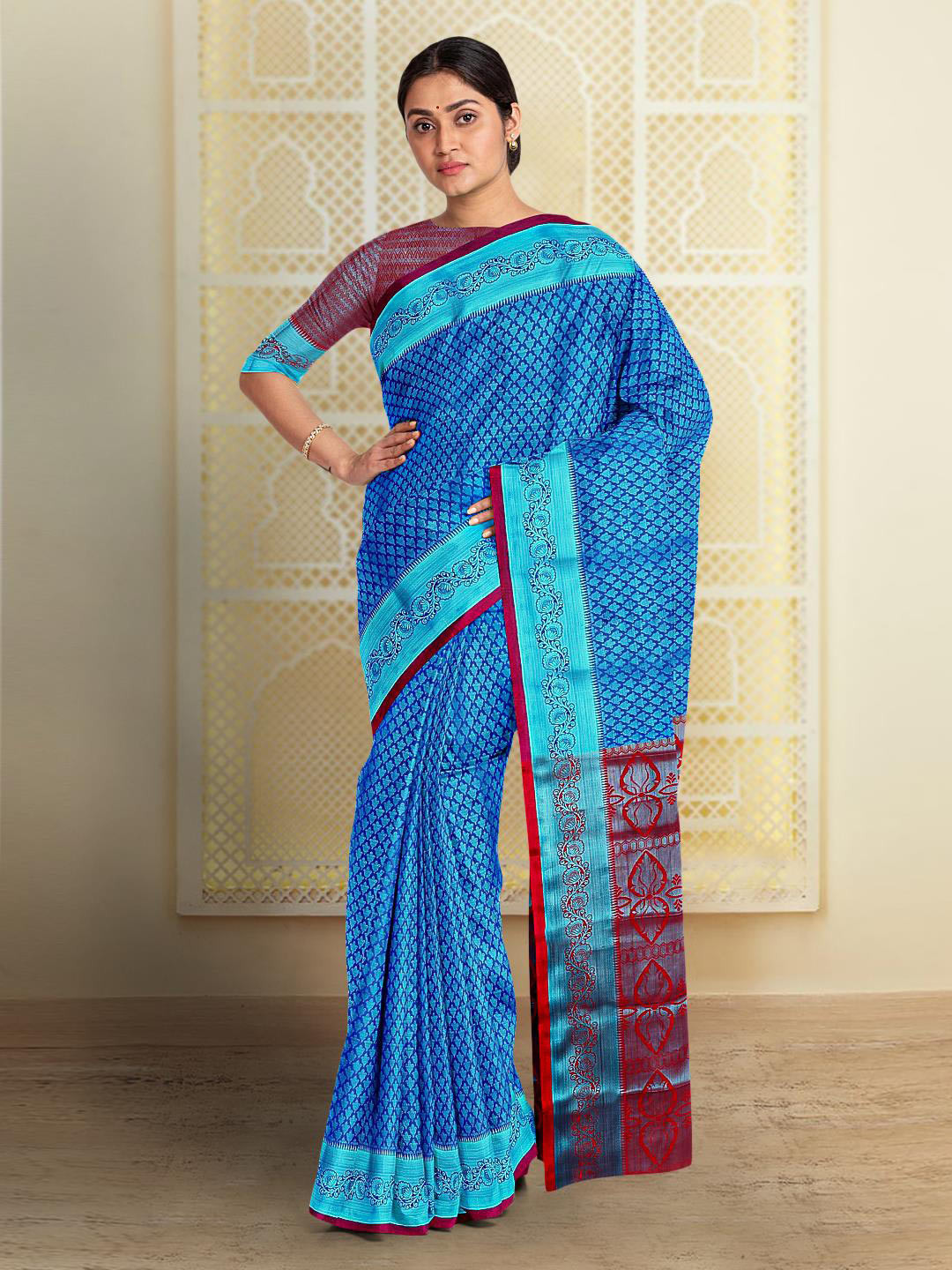

Kalamandir Woven Design Silk Cotton Saree, Blue