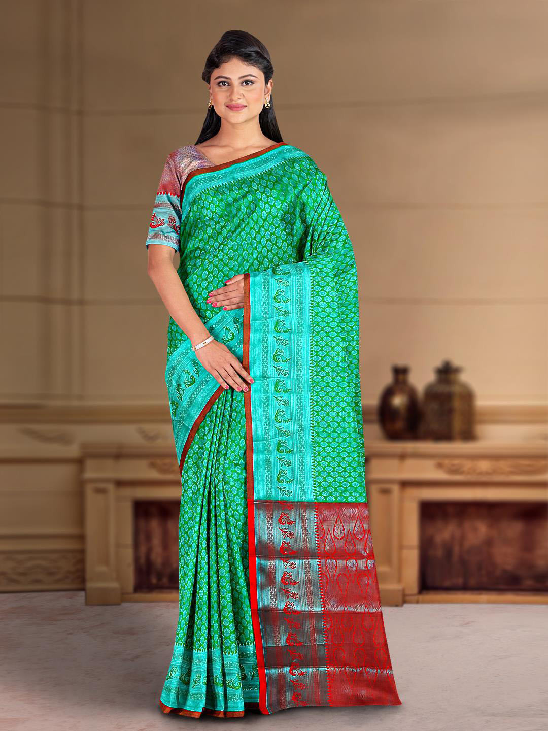 

Kalamandir Woven Design Silk Cotton Saree, Green