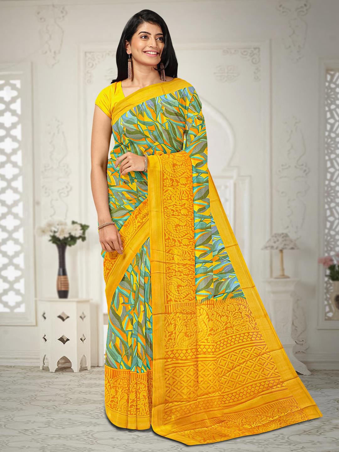 

Kalamandir Abstract Silk Blend Saree, Sea green