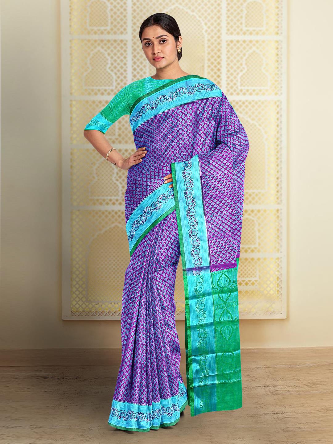 

Kalamandir Woven Design Silk Cotton Saree, Purple