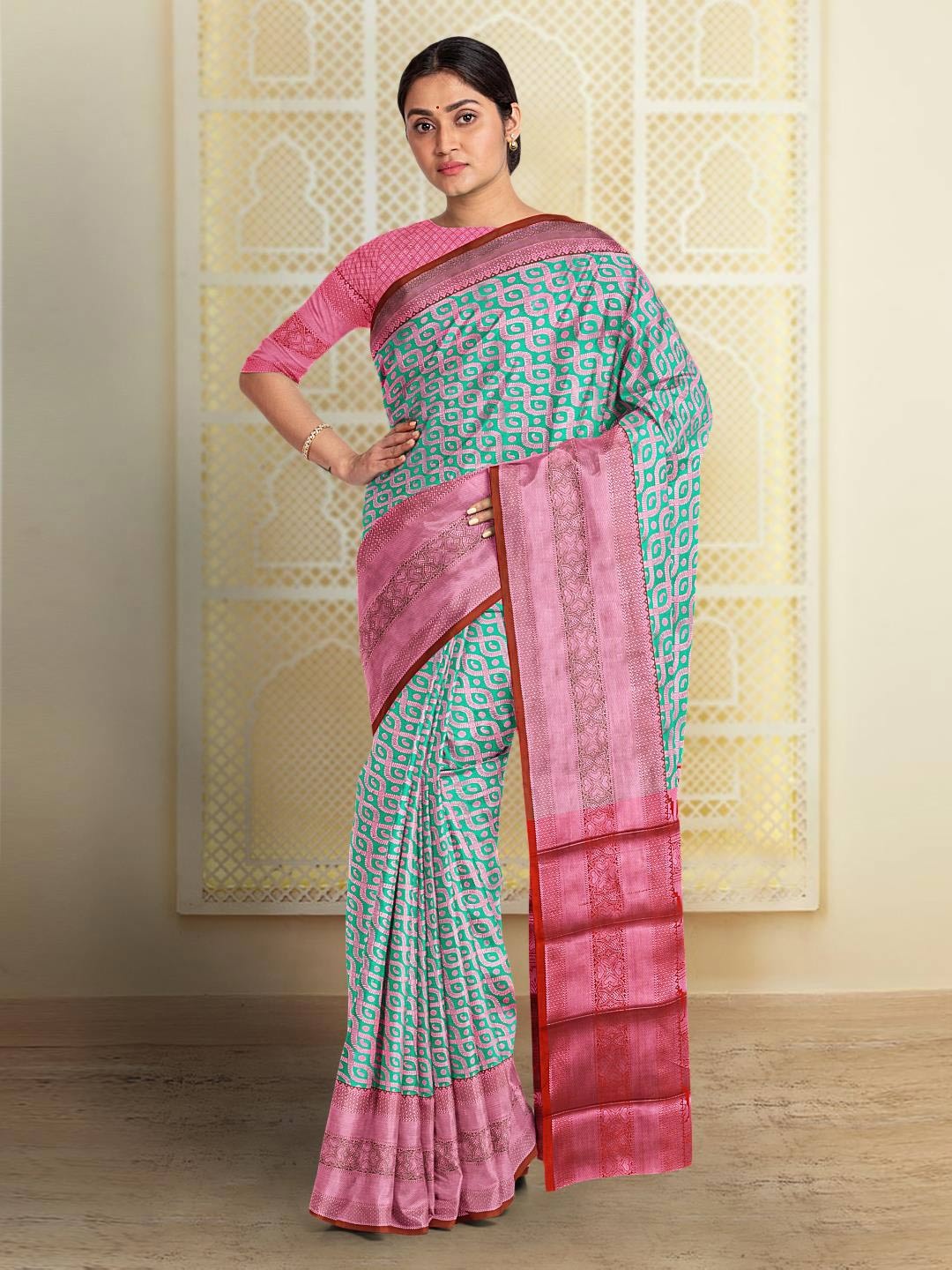 

Kalamandir Woven Design Silk Cotton Saree, Sea green