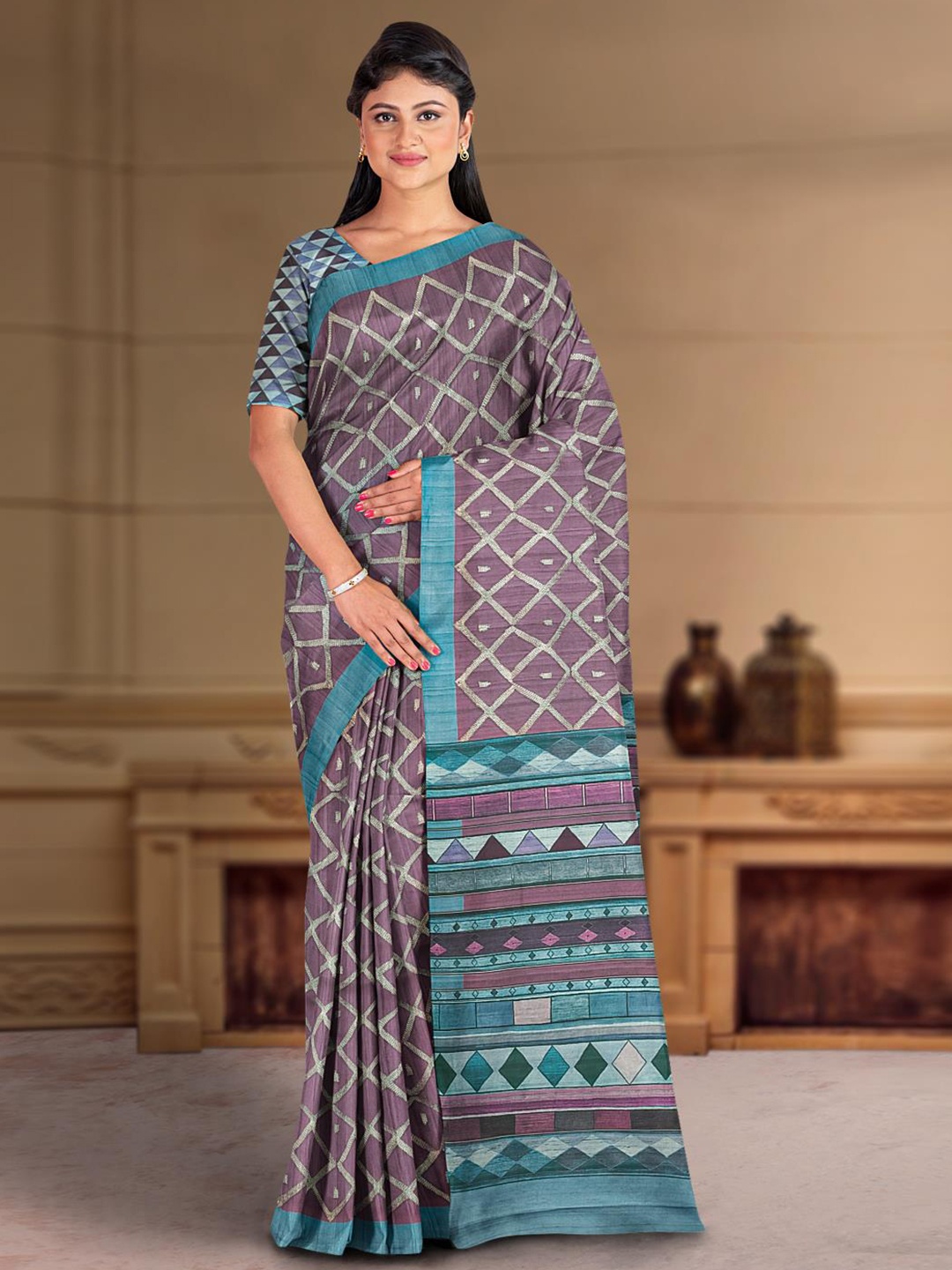 

Kalamandir Geometric Printed Saree, Purple