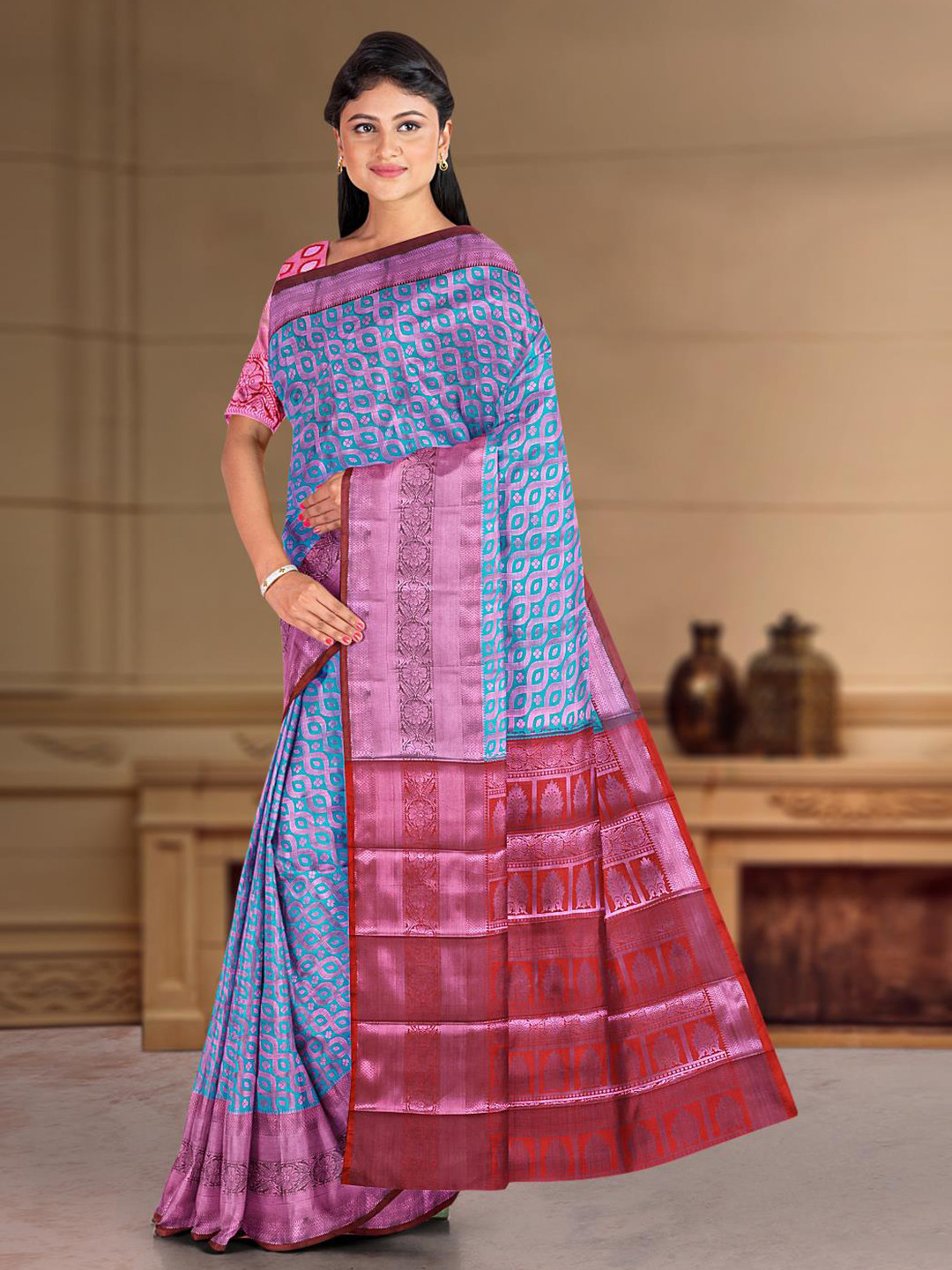 

Kalamandir Woven Design Silk Cotton Saree, Blue