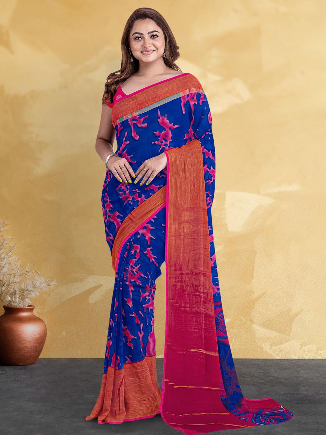 

Kalamandir Shibori Tie and Dye Silk Blend Saree, Blue