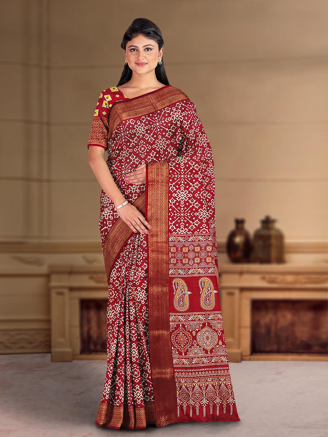 

Kalamandir Ethnic Motifs Printed Silk Blend Saree, Maroon