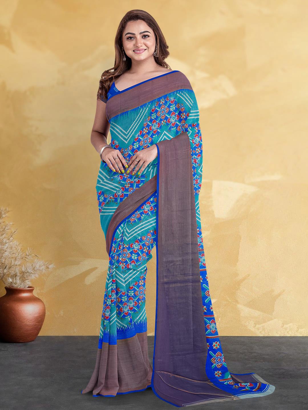 

Kalamandir Bandhani Printed Silk Blend Saree, Blue
