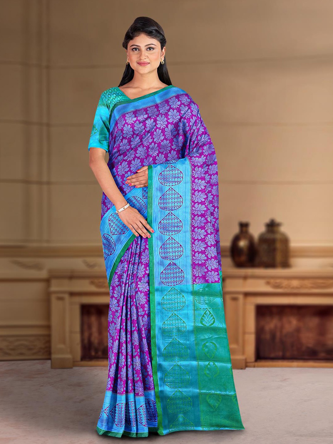 

Kalamandir Woven Design Zari Silk Cotton Saree, Purple