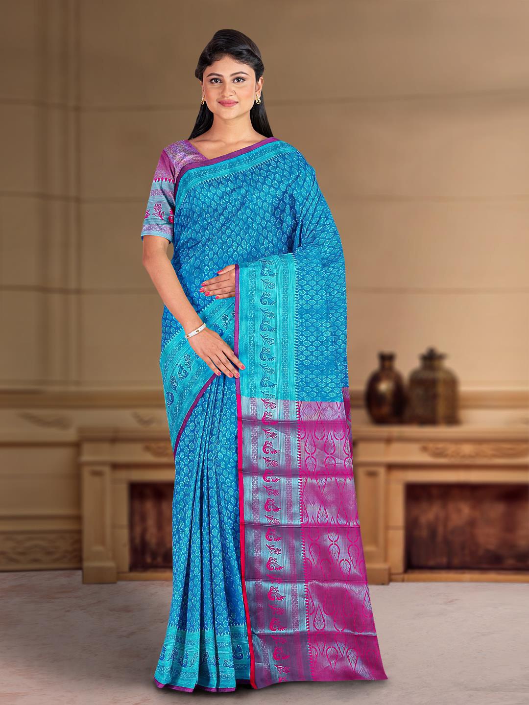 

Kalamandir Woven Design Zari Silk Cotton Saree, Blue