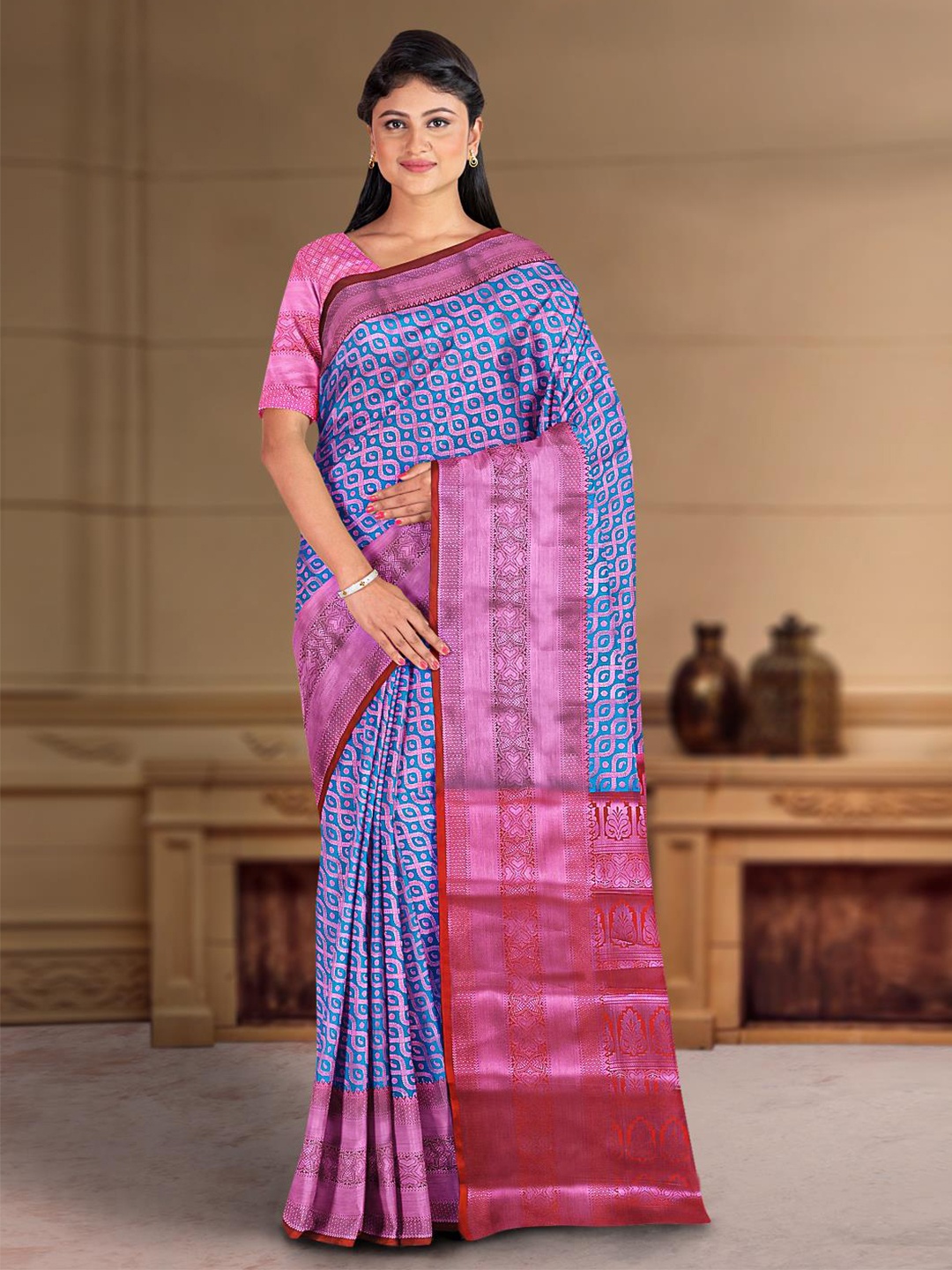 

Kalamandir Woven Design Silk Cotton Saree, Blue