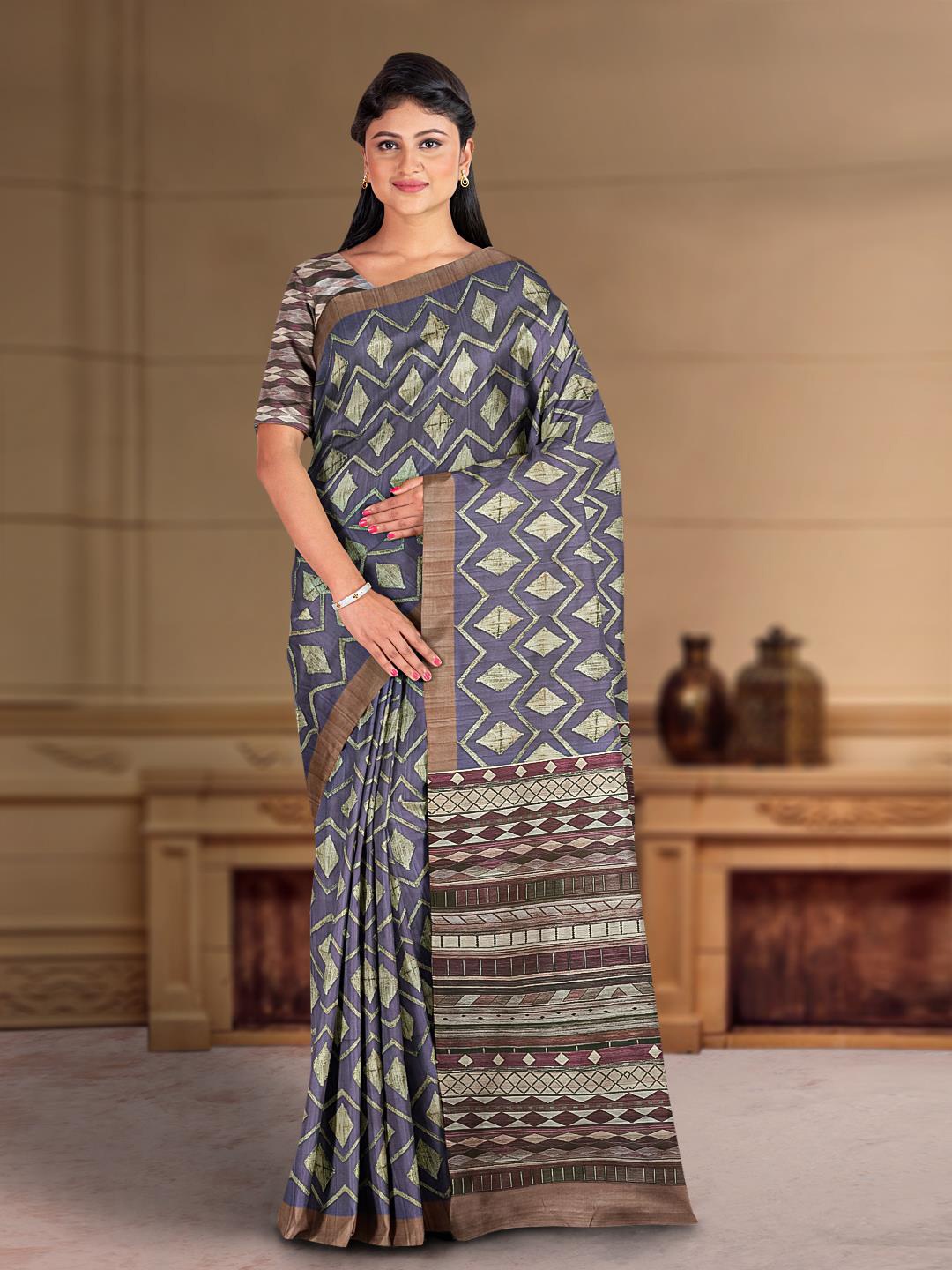 

Kalamandir Geometric Printed Pashmina Saree, Blue