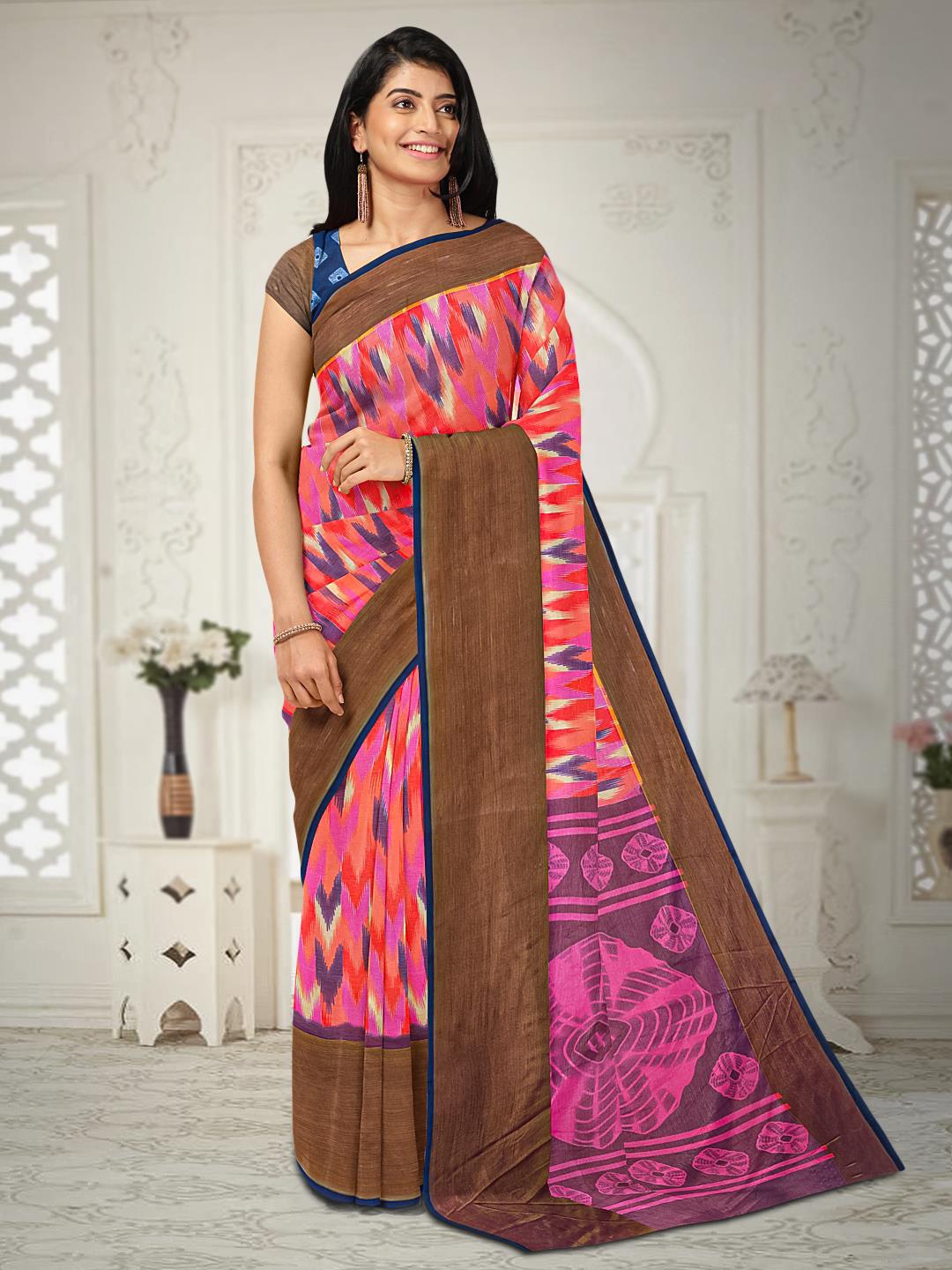 

Kalamandir Printed Zari Saree, Pink