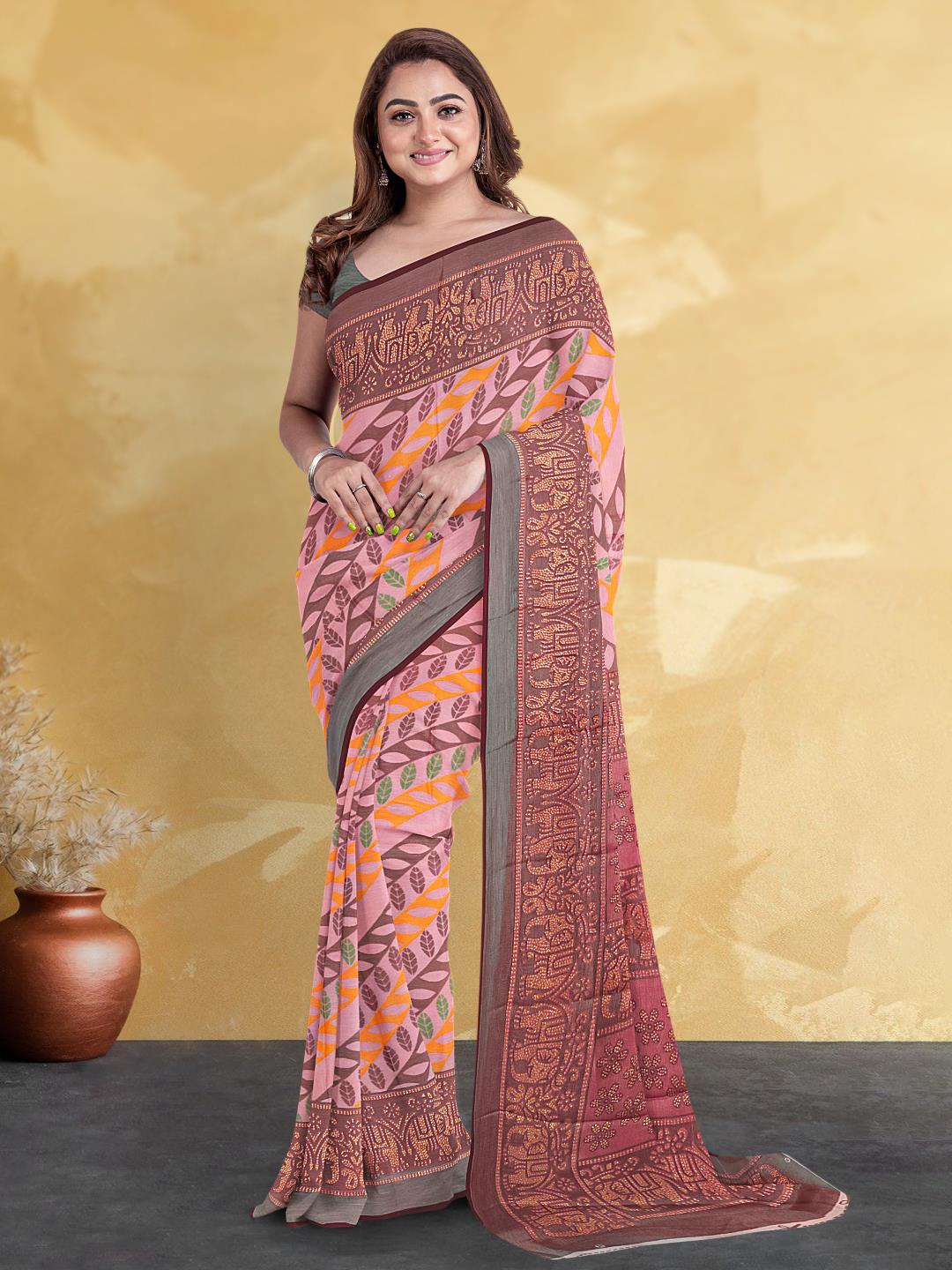

Kalamandir Printed Silk Blend Saree, Lavender