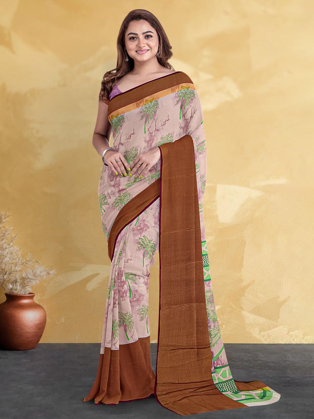 

Kalamandir Floral Printed Silk Blend Saree, Mauve