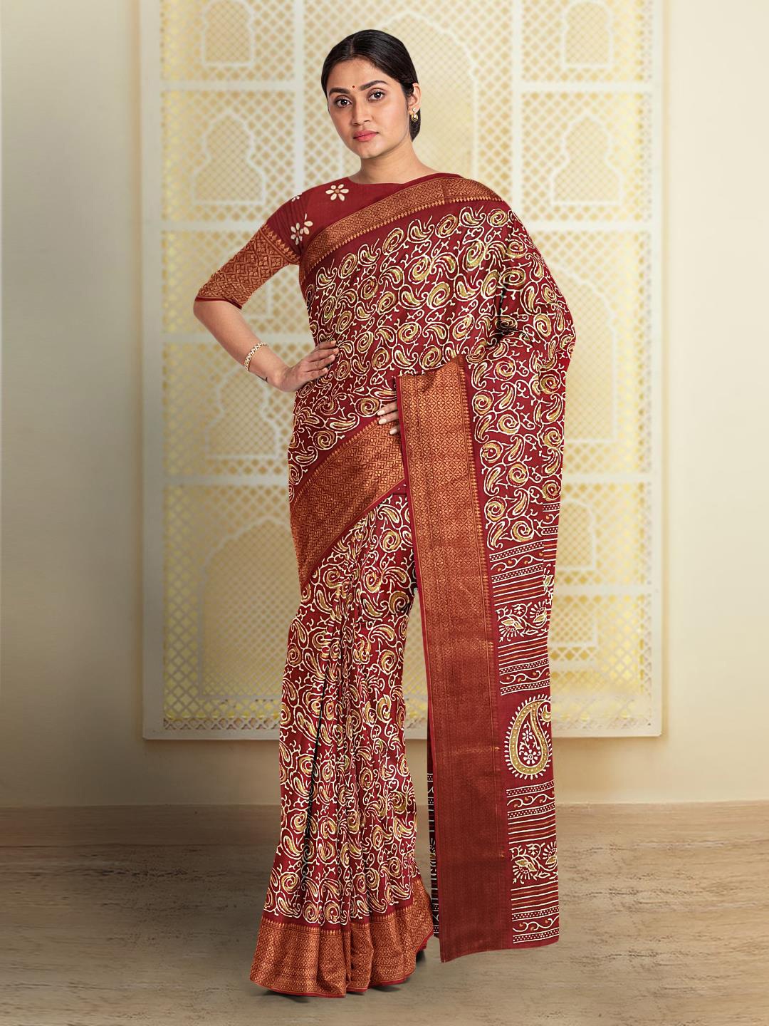 

Kalamandir Paisley Printed Zari Saree, Maroon