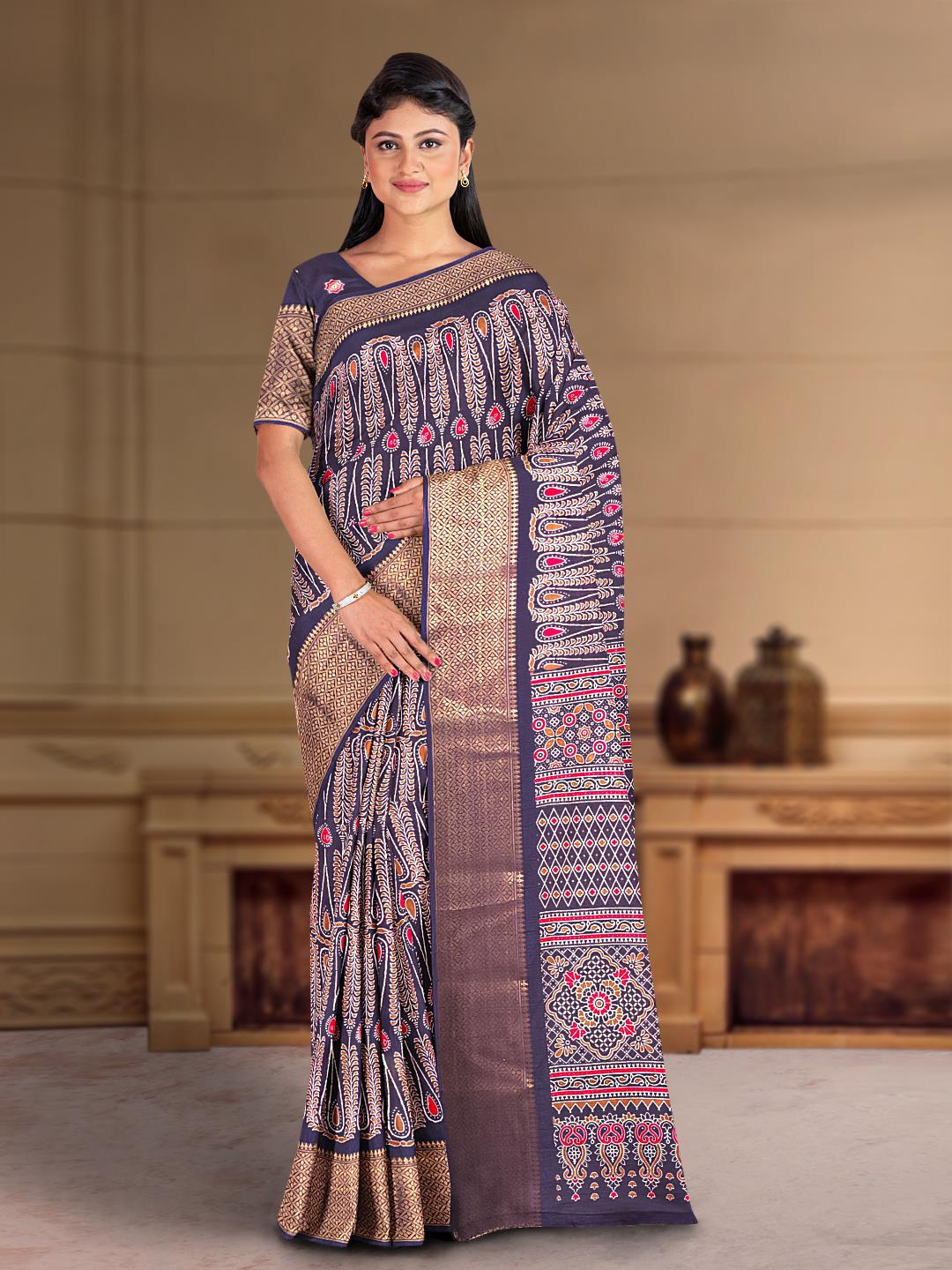 

Kalamandir Paisley Printed Zari Saree, Violet