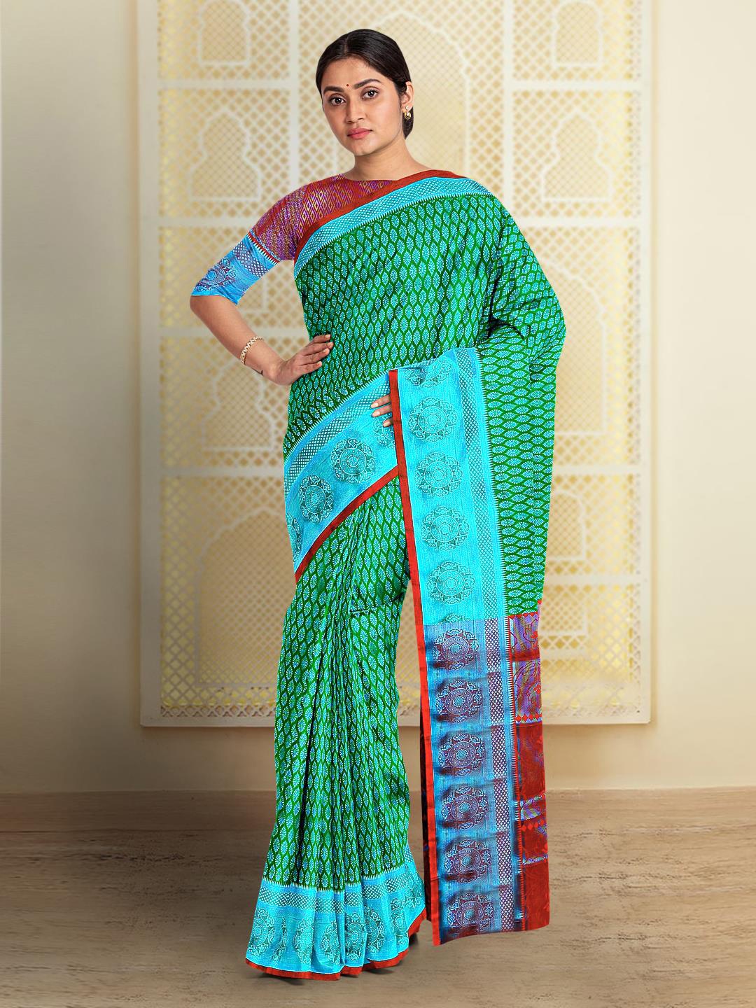 

Kalamandir Woven Design Zari Silk Cotton Saree, Green