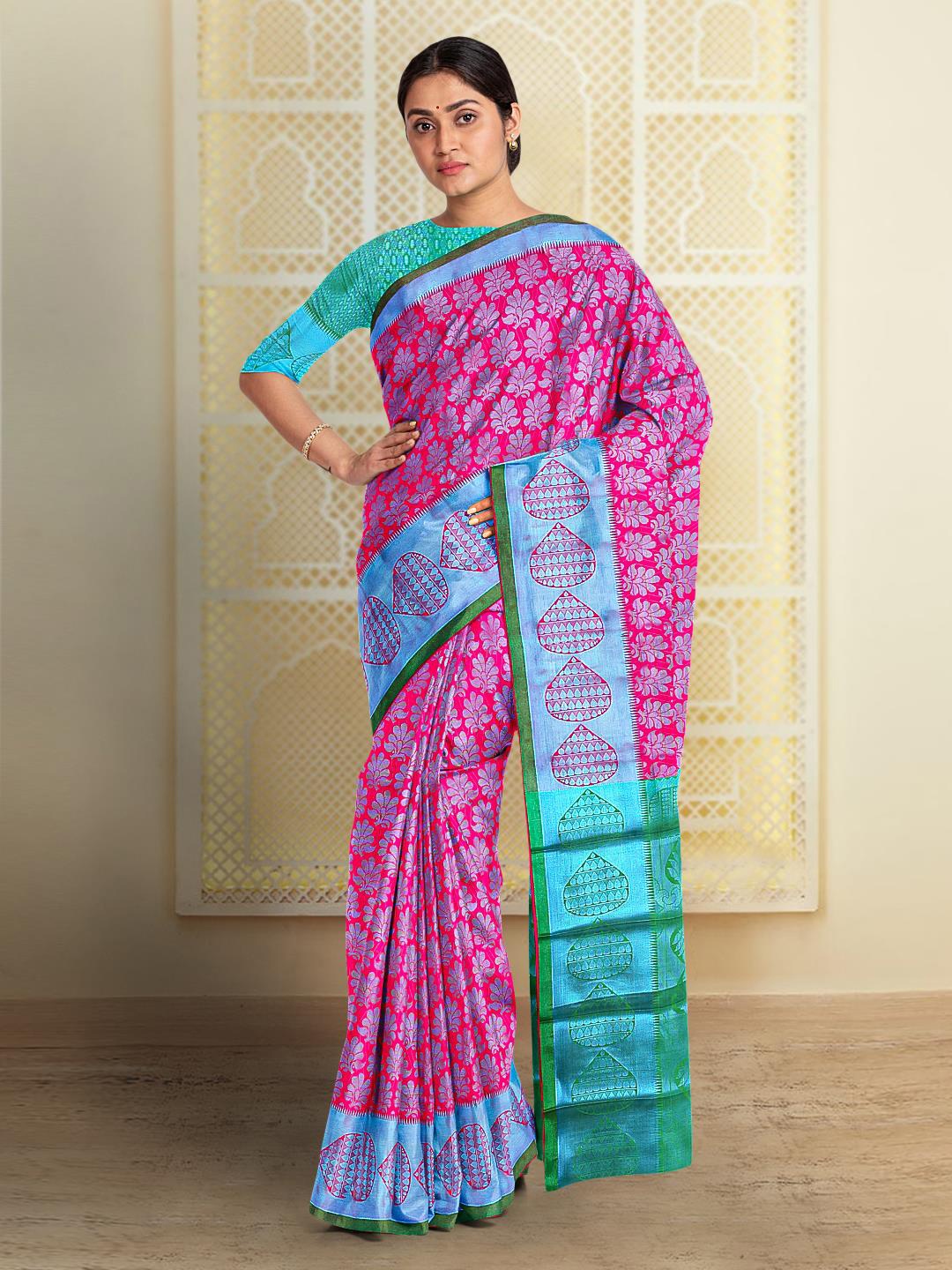 

Kalamandir Woven Design Zari Silk Cotton Saree, Pink