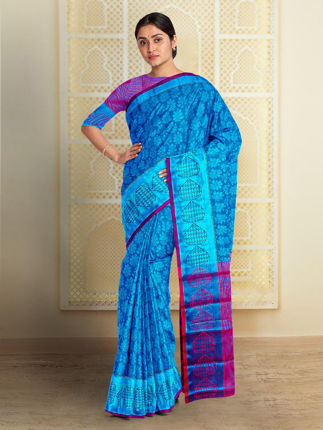 

Kalamandir Floral Woven Design Silk Cotton Saree, Blue