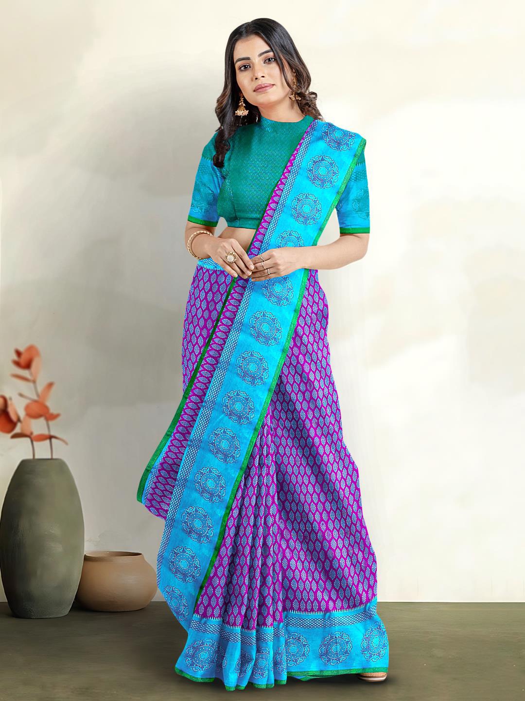 

Kalamandir Ethnic Motifs Woven Design Zari Silk Cotton Saree, Purple