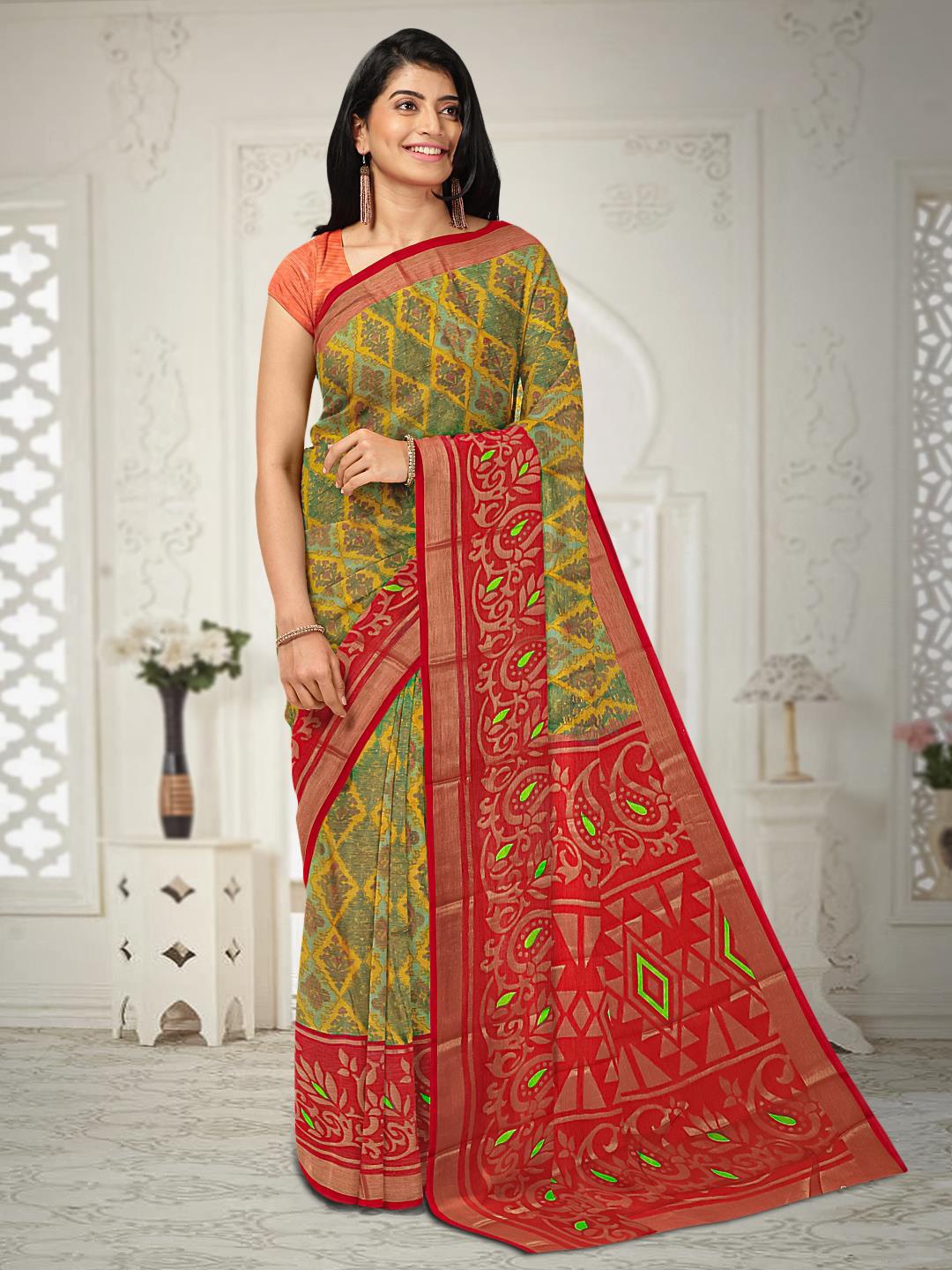 

Kalamandir Ethnic Motifs Silk Blend Saree, Beige