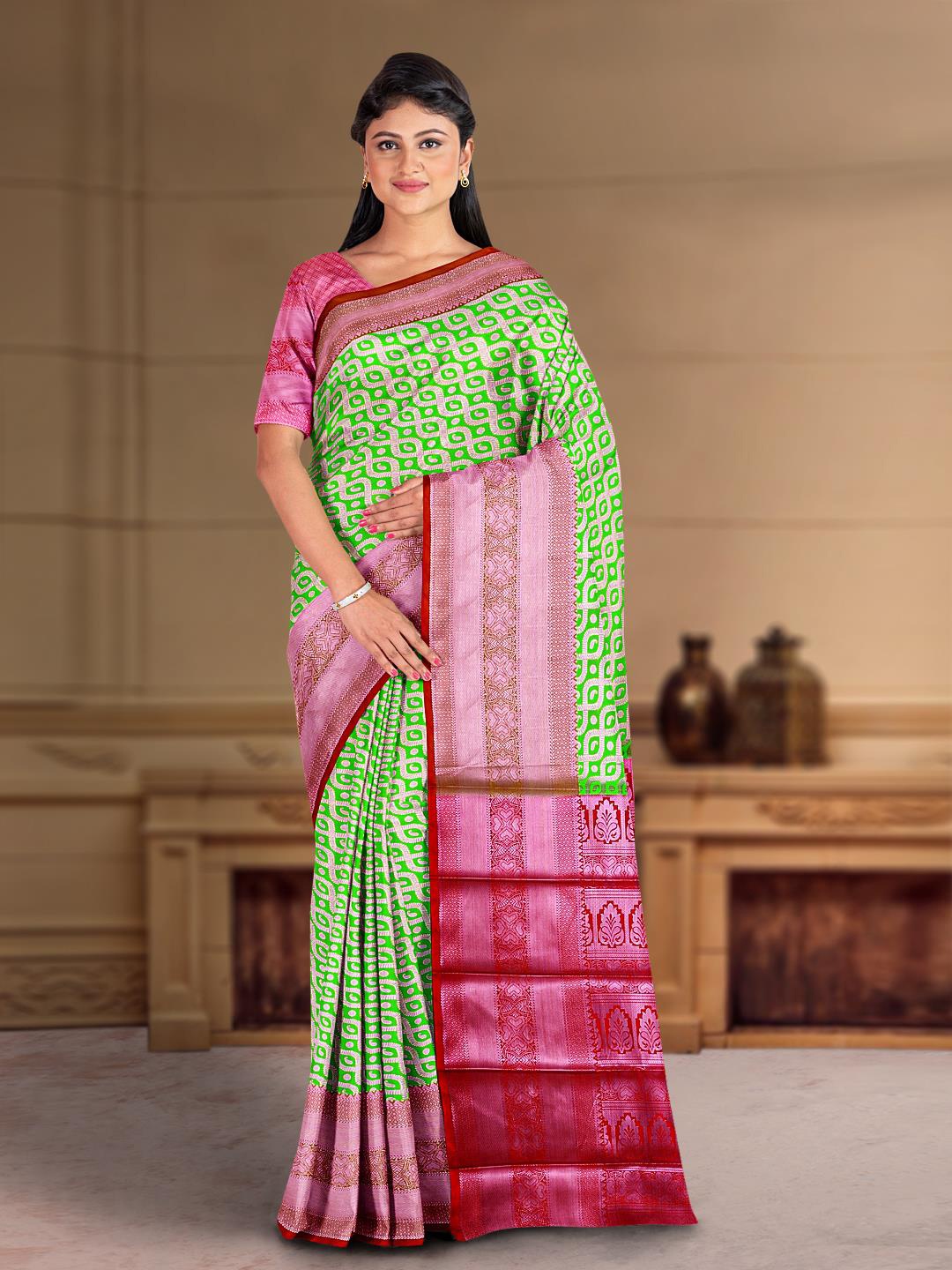 

Kalamandir Woven Design Zari Silk Cotton Saree, Green