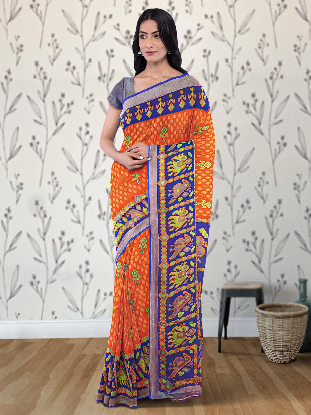

Kalamandir Ethnic Motifs Silk Blend Saree, Orange