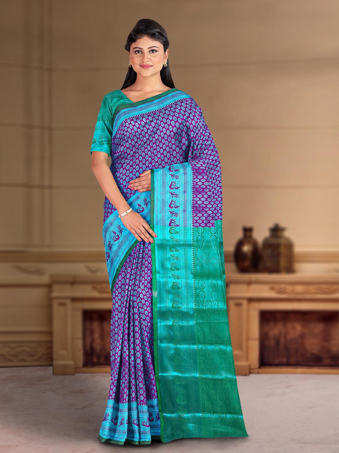 

Kalamandir Woven Design Zari Silk Cotton Saree, Purple