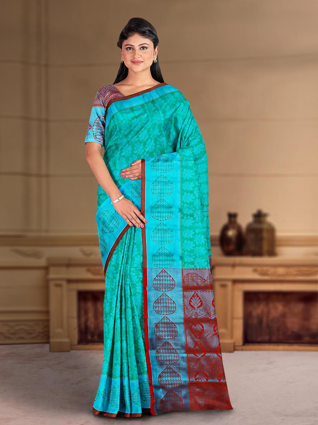 

Kalamandir Woven Design Zari Silk Cotton Saree, Sea green