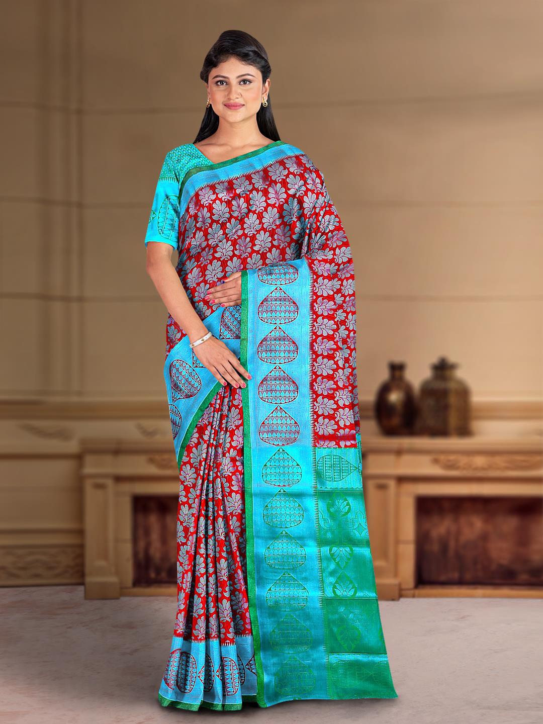 

Kalamandir Woven Design Zari Silk Cotton Saree, Red