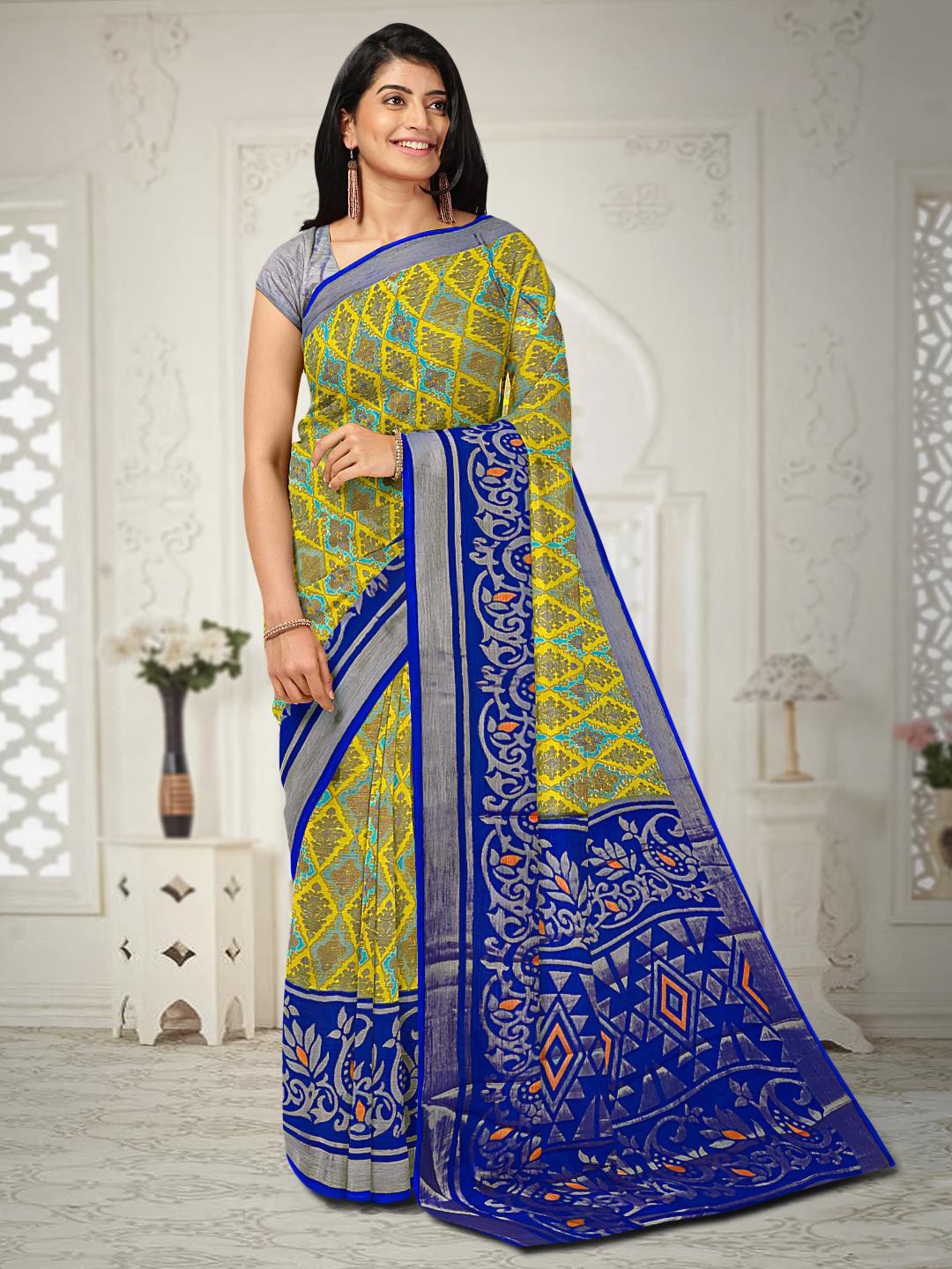 

Kalamandir Abstract Printed Silk Blend Saree, Green