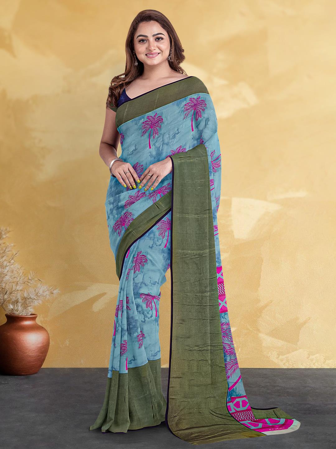 

Kalamandir Floral Silk Blend Saree, Blue