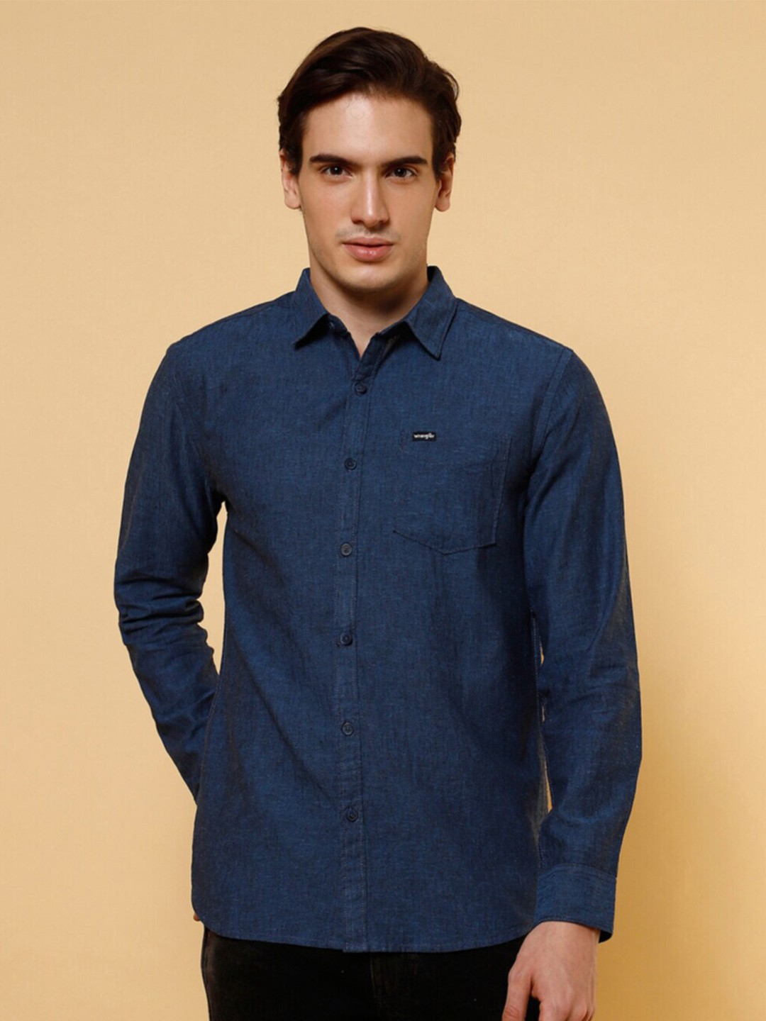 

Wrangler Spread Collar Long Sleeves Cotton Casual Shirt, Navy blue